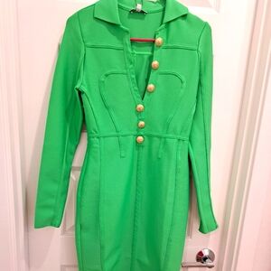 Beautiful Green Button-Up Women's Dress With Gold Buttons,brand New,never Worn